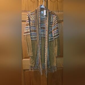 NWT VIBES Arizona Jean Company Multicolor Cardigan LARGE WOMEN FRINGE SWEATER